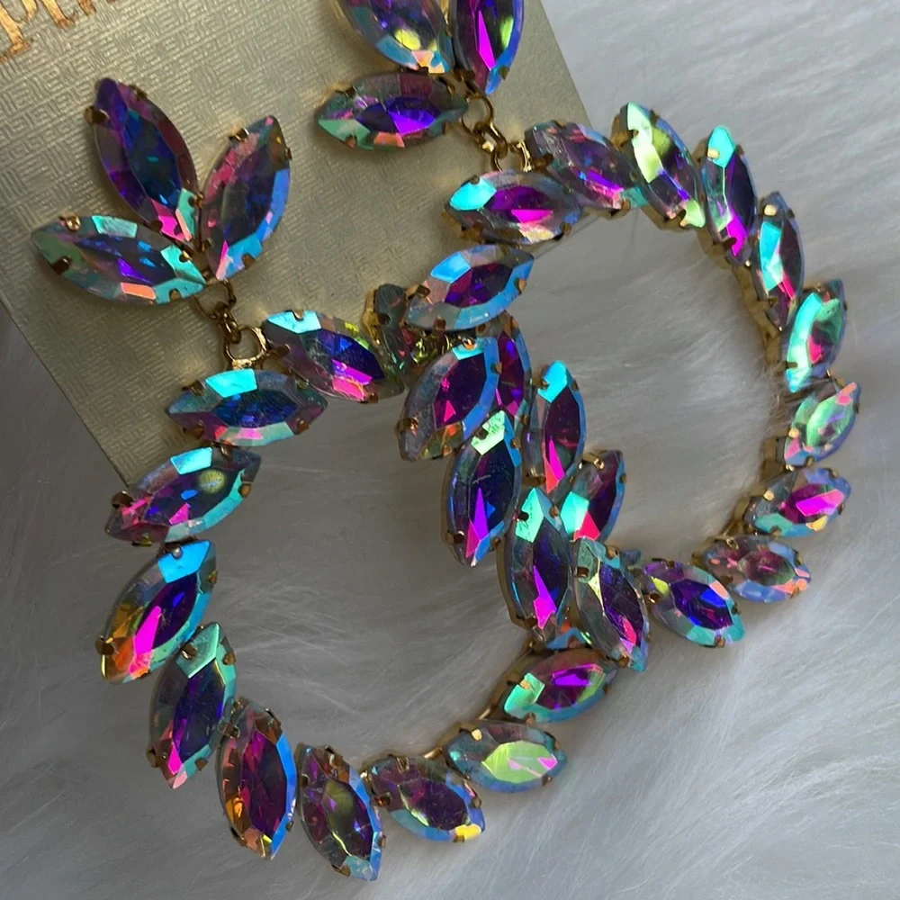 Gold Multicolour open circle earrings - Picture 6 of 12